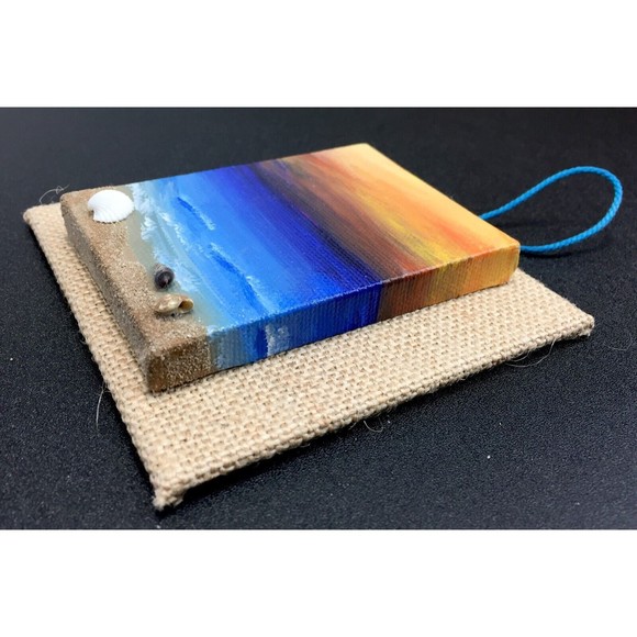 Original Mini Painting Sunset Beach Seashore Mixed Media Acrylic Ocean Sand - Picture 4 of 4